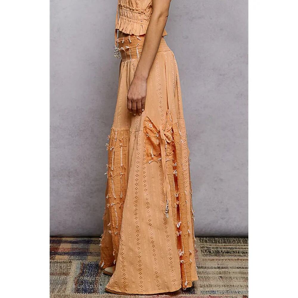 POL Boho Ruffle Contrast Shell Trim Wide Leg Pants - Picture 2 of 5